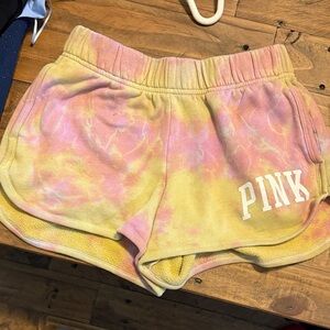 PINK Victoria's Secret Yellow and Pink Tie-Dye Shorts